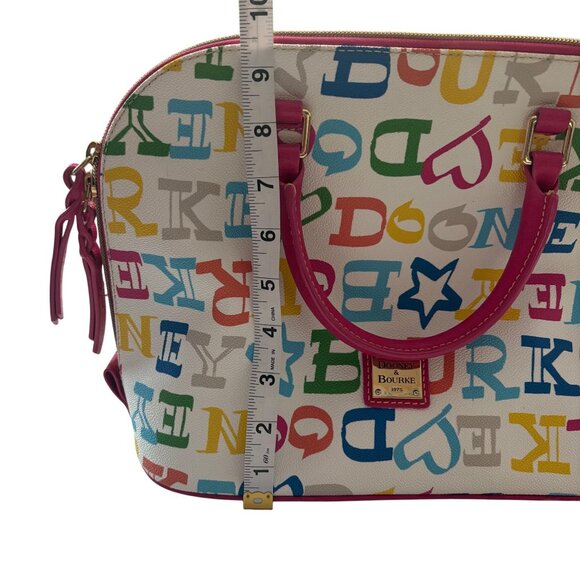 Dooney & Bourke Multicolor Logo Canvas Satchel With Pink Leather Trim & Dust Bag - Picture 15 of 16